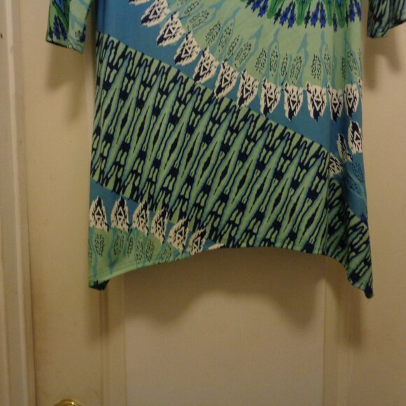 TRIBAL JUNGLE IN GREEN PRINT MINI KNIT DRESS L - Picture 5 of 7